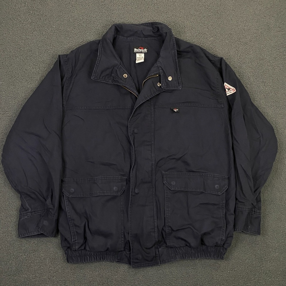 Bulwark FR Jacket Mens 2XL Navy Blue Full Zip Snap Button Workwear